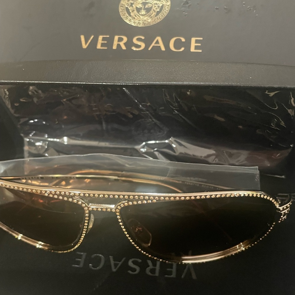Versace Gold and Black Embellished Sunglasses - Picture 2 of 5